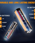 Close-up of AA and AAA EverBrite batteries from Bulk 64 Pack AA and AAA Alkaline Batteries for Home Office and Emergency Kits