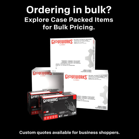 Bulk packaging of Black Nitrile Gloves 5 Mil Silicone Free for Food Prep and Cleaning, Disposable in various box sizes.