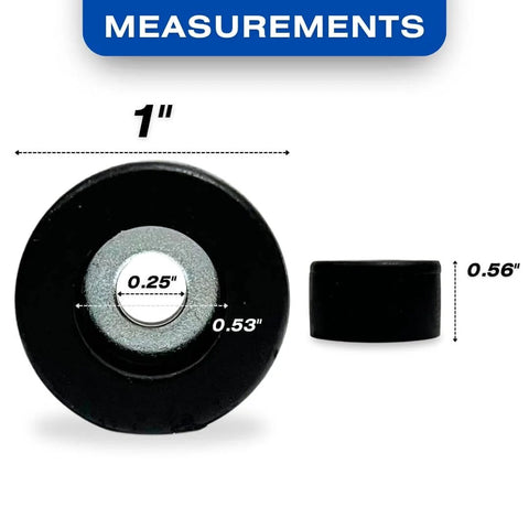 Measurements of 4 Pack 1 Inch Bumper Feet With Stainless Steel Washers Waterproof Isolation Anti Vibration For License Plates.