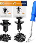 Universal Push Type Bumper Fasteners And Rivet Clips Kit With 150 Pieces In Two Sizes For Auto Body Bumper Fender Clips Replacement And Included Fastener Removal Tool By GOOACC