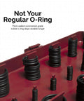 Close-up of Must Have O Ring Assortment Kit With Buna N Rubber Seals, 407 Piece Set, 32 SAE Sizes in a red plastic case