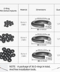Chart showing Three Handy Buna-N O Ring Seal Kit With Three Easy Sizes For Mini Dental Implants Replacement, includes 36 O-rings total.
