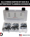 O Ring Seal Kit For Hydraulic ORS ORFS Flat Face Fittings With Buna 90 Durometer O Rings Includes Eight Sizes From Quarter Inch To One And A Half Inch For Flat Face Seals BN90 180 Piece Set in organizer box.