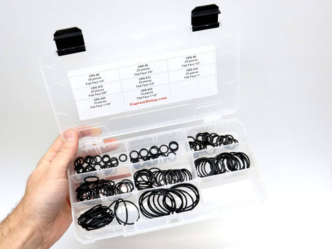 O Ring Seal Kit For Hydraulic ORS ORFS Flat Face Fittings With Buna 90 Durometer O Rings Includes Eight Sizes From Quarter Inch To One And A Half Inch For Flat Face Seals BN90 180 Piece Set in clear case