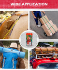 Collage showing Premium Heavy Duty 24 Piece Bungee Cord Set With Hooks in Storage Jar used for camping, hauling, and securing gear outdoors.