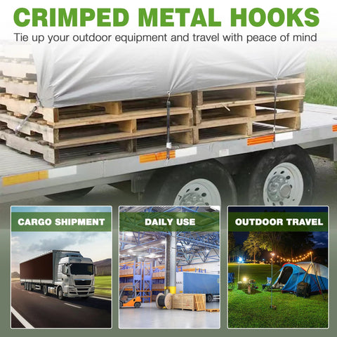 Heavy Duty Bungee Cords With Hooks 10 Pack In 10 15 21 31 Inch Lengths securing tarps on trailer for cargo transport