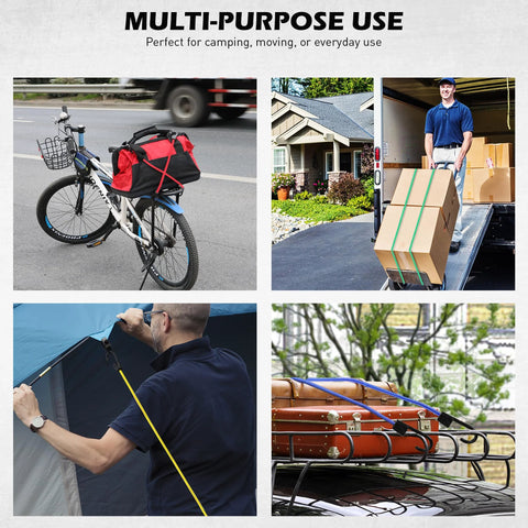 60 Piece Bungee Cords with Hooks Assorted Sizes used for securing bike, boxes, tarp, and luggage