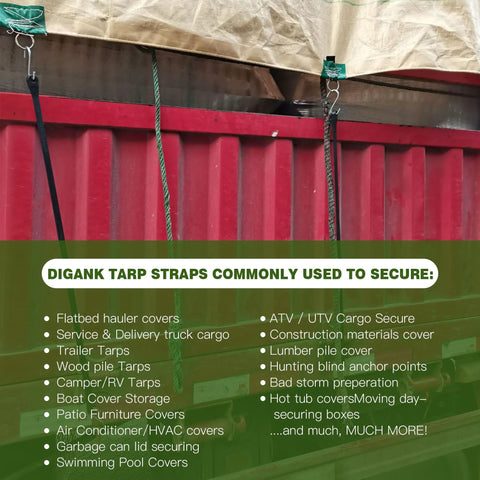 Heavy Duty Bungee Cords With Hooks 10 Pack In 10 15 21 31 Inch Lengths securing tarp on cargo truck