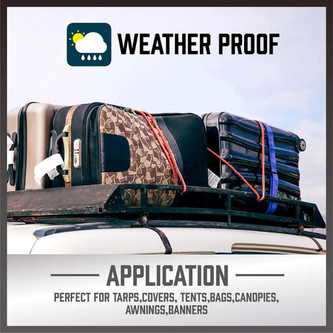 31-Piece Premium Bungee Cord Assortment Kit securing luggage on car roof rack