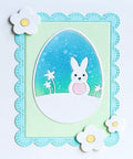Easter card featuring Four Piece Rectangle Frame Metal Die Cuts Set with Stitched Scalloped Nesting Tags for scrapbooking.