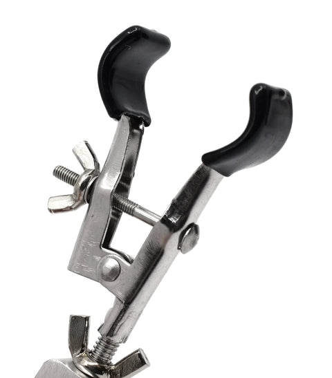 Close-up of PVC-coated jaws on a Five Pack Burette Clamp With Bosshead And Test Tube Holder For Lab Use by EISCO