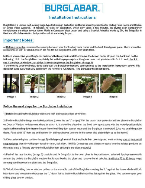 Installation instructions for Two Pack Hinge Style Sliding Glass Door Locks For Patio Doors And Windows with images of setup steps.