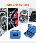 52 Piece Bushing Bearing And Seal Driver Kit Pro Grade For Transmission Bearings And Axle Seals Includes 18 To 65 Mm Disc Range Plus 74 Mm Large Disc Handle Extension Head Hex Wrench And All Essential Accessories in blue case shown with automotive applications