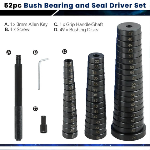 52 In 1 Bushing Driver Set And Bearing Press Tool Kit With Puller, Seal And Race Driver For Transmission Wheel Axle Bearings