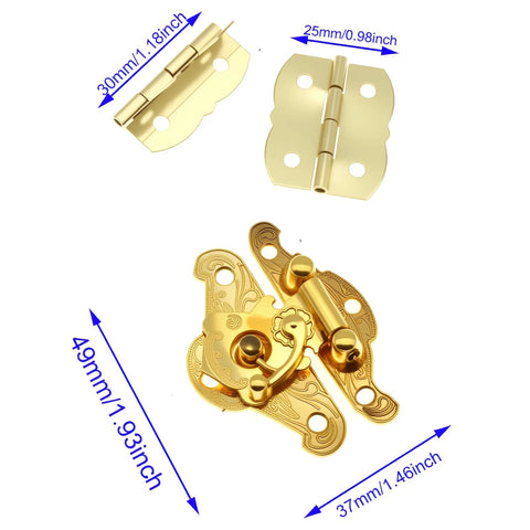 Antique Hasp Latch With Butterfly Shape Hinges Gold Finish Includes Matching Screws For Vintage Wooden Boxes Jewelry Boxes Gift Boxes