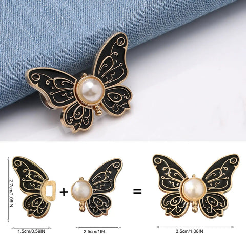 Decorative butterfly clip with pearl for 8 Piece Butterfly Jeans Button Waist Tighteners Set With Detachable Clips Adjustable Waist Buckles.
