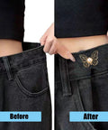 Before and after using 8 Piece Butterfly Jeans Button Waist Tighteners Set With Detachable Clips Adjustable Waist Buckles for Loose Jeans