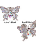Butterfly Rhinestone Cabinet Knob Set 4 Piece Zinc Alloy Silvery Single Hole with crystal accents, size 4.9x3.7 cm.