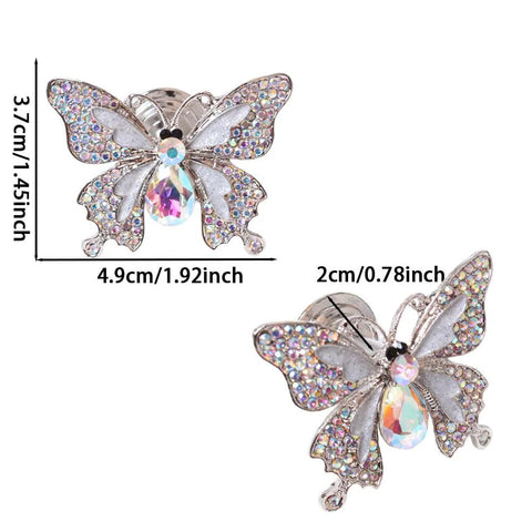 Butterfly Rhinestone Cabinet Knob Set 4 Piece Zinc Alloy Silvery Single Hole with crystal accents, size 4.9x3.7 cm.