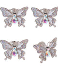 Butterfly Rhinestone Cabinet Knob Set 4 Piece Zinc Alloy Silvery Single Hole Pull Handles for cabinets and dressers.