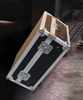 Image of a flight case with small butterfly twist latch with keeper plate in zinc plated steel for secure closure and transport.