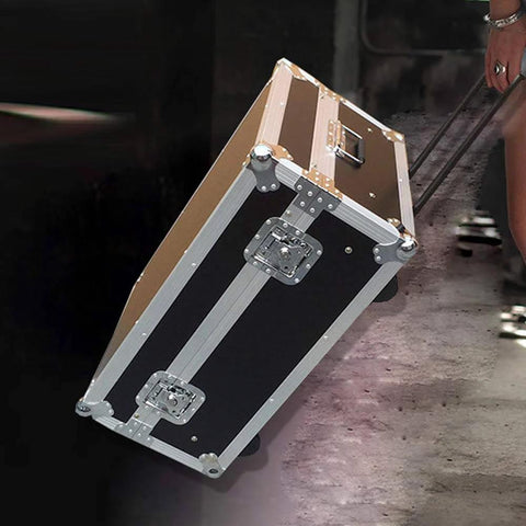 Image of a flight case with small butterfly twist latch with keeper plate in zinc plated steel for secure closure and transport.