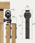 4Ft Bypass Mini Sliding Barn Door Hardware Kit For Two Doors With Black Coated Steel Track Set shown installed with dimensions.