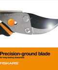 Bypass Pruning Shears With Five Eighth Inch Cut Capacity And Rust Resistant Steel Blade, close-up of precision-ground blade