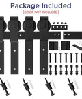 5.5 Feet Bypass Sliding Barn Door Hardware Kit for Double Wooden Doors with Single Track, screws, and rail components