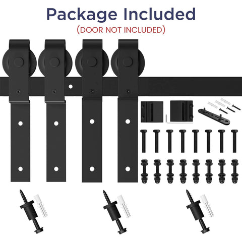 4 Feet Bypass Sliding Barn Door Hardware Kit for Double Wooden Doors with Single Track, carbon steel hardware components