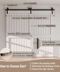 Bypass Sliding Barn Door Hardware Kit With Single Track System In Frosted Black Carbon Steel, diagram with measurements and guidelines