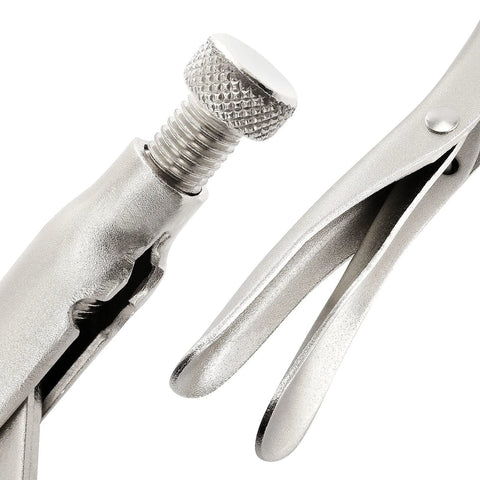 Close-up of Heavy Duty 3 Piece 18 Inch C Clamp Locking Pliers Set With Large Face And Swivel Pads For Woodworking Carpentry Welding