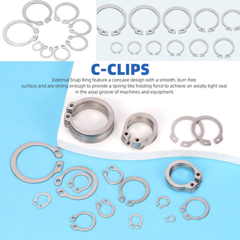 Ultimate 211 Piece C Clip External Retaining Ring Set In 304 Stainless Steel From 4mm To 28mm With 21 Sizes And Included Tweezer By Glarks