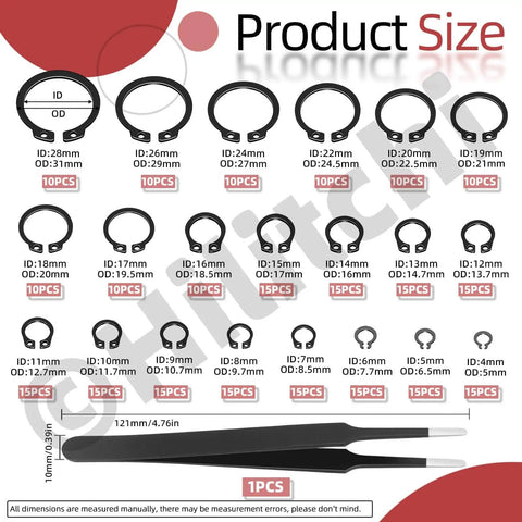 All In One No Fuss C Clip External Retaining Rings Kit With 266 Pieces In 21 Sizes M4 To M28 And Tweezers Manganese Steel Set
