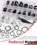 All In One No Fuss C Clip External Retaining Rings Kit With 266 Pieces In 21 Sizes M4 To M28 And Tweezers Manganese Steel Snap Ring Set For Moving Parts Durable Storage Case Open View
