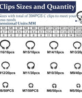 C Clips size chart from All In One C Clips And E Clips Kit For Machinery And DIY Projects ZQZ 840Pcs showing dimensions and quantities
