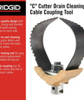 Heavy Duty 3 Inch C Cutter Cable Cleaning Tool for Drain Lines with shark tooth blades, compatible with 3/8" and 5/8" cables.
