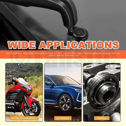 Wide applications of All In One C Clip And E Clip Retaining Ring Kit shown with motorcycle, car, and bearing