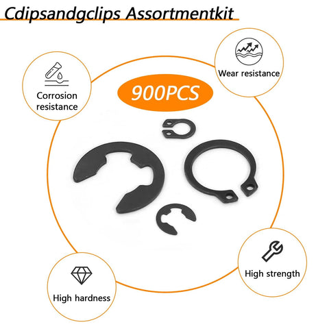 900 Pcs C Clips And E Clips Assortment Kit With 24 Sizes External Retaining Rings Snap Rings Set In Black Carbon Steel