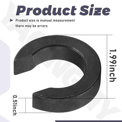 Single black C-Type notched caster spacer showing dimensions of 1.99 inches by 0.5 inches for Stander mowers.