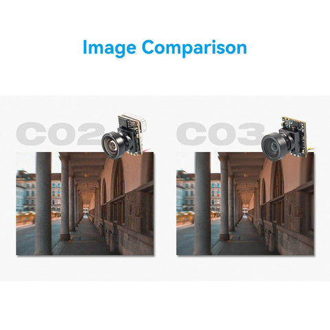 Comparison of C02 and C03 FPV Micro Camera One Third Inch CMOS Sensor 1200TVL Global WDR Two Point One Millimeter Lens 160 Degree FOV images