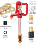 Diagram showing C1000 Hydrant Parts Kit For Merrill Yard Hydrant Repair Head Assembly Series Water Hydrant Faucet Repair Kit With O Ring Packing Nut Plunger Draw Straps Pivot Connector Nuts.