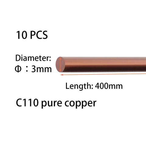 Pure Copper Round Rods Set 10 Piece 15.7 Inch Length 3mm Diameter 99.9 Percent Pure Copper for Grounding Gardening Crafts and Metalworking