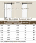 Diagram for choosing sliding barn door size by dimensions and track length.