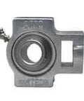 Front view of UCNST211-35NP single-row ball bearing, 2-3/16 in I.D., nickel-plated cast iron housing, set-screw locking, contact seal.