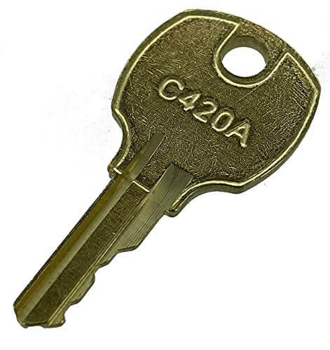 Disc Tumbler Cam Lock In Nickel Finish With Standard Keyed Operation Includes Two Cams And Mounting Hardware Seven Eighths Inch Head Diameter Five Eighths Inch Cam Width Key Type Alike Two Keys Model C420A key image