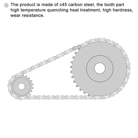 Diagram showing Two 10 Tooth Chain Sprockets With One Quarter Inch Pitch And 8 Millimeter Bore For ISO 04C Chains in C45 Carbon Steel.