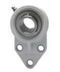 Front view of Single 3/4 in Stainless Set-Screw Sealed Ball Bearing Insert in White Polymer Housing with RF Double-Lip Contact Seal, 3-Bolt Flange Pillow Block, Relubrication Port, Washdown Rated