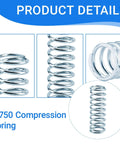 Three Quarter Inch Outer Diameter Compression Spring, Two Inch Length, 0.08 Inch Wire, DIY Hobby Craft And Repair Pack Of 6, Perfect For Household Appliances, Auto, Toys, Tools And More, shown in multiple views.