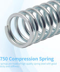 Close-up of a C-750 compression spring made from heavy-duty spring steel with 0.080 inch wire diameter and outer diameter of 0.75 inch
